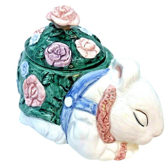 Vintage Fitz & Floyd 1992 Sleeping White Rabbit Bunny Bloomers Lidded Candy Dish - Picture 1 of 12
